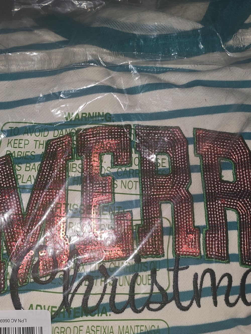 Womens Christmas sweater  Sequin Stripe Crewneck Sweater in Teal & White